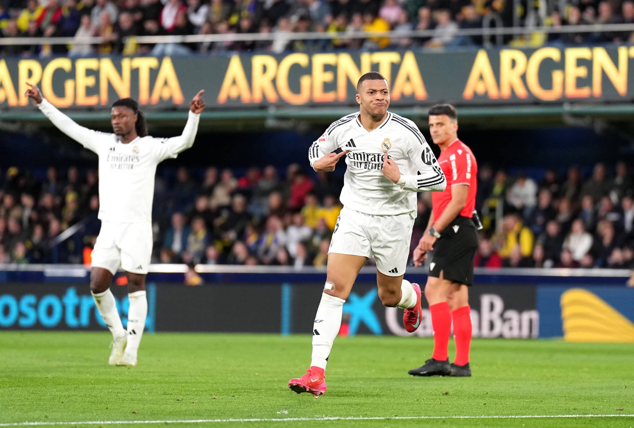 Kylian Mbappe of Real Madrid celebrates scoring his team's second goal during the LaLiga match
