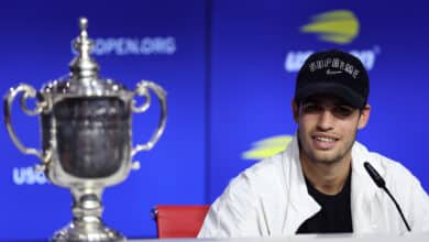 NEW YORK, NEW YORK - SEPTEMBER 11: Carlos Alcaraz of Spain during a news conference after defeating Casper Ruud of Norway during their Men’s Singles Final match on Day Fourteen of the 2022 US Open at USTA Billie Jean King National Tennis Center on September 11, 2022 in the Flushing neighborhood of the Queens borough of New York City.