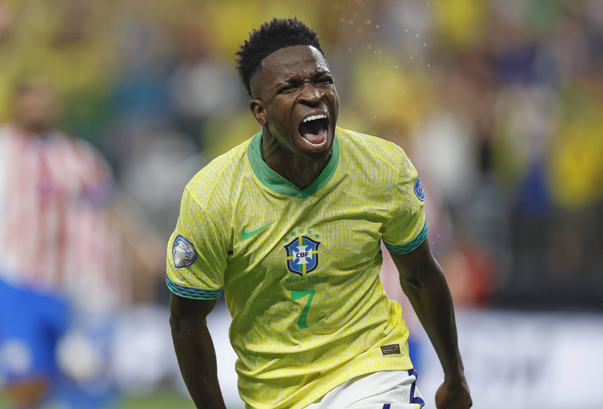 Vini Jr, do Brasil, na partida contra o Paraguaia na Copa América