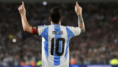 Lionel Messi comemorando gol marcado pela Argentina