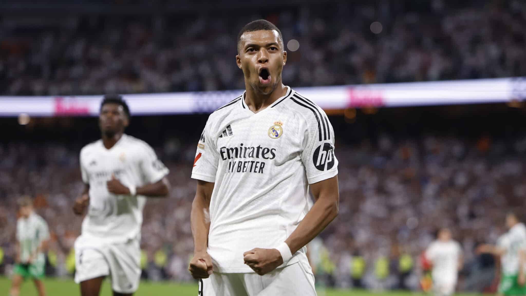 Mbappé comemorando gol pelo Real Madrid